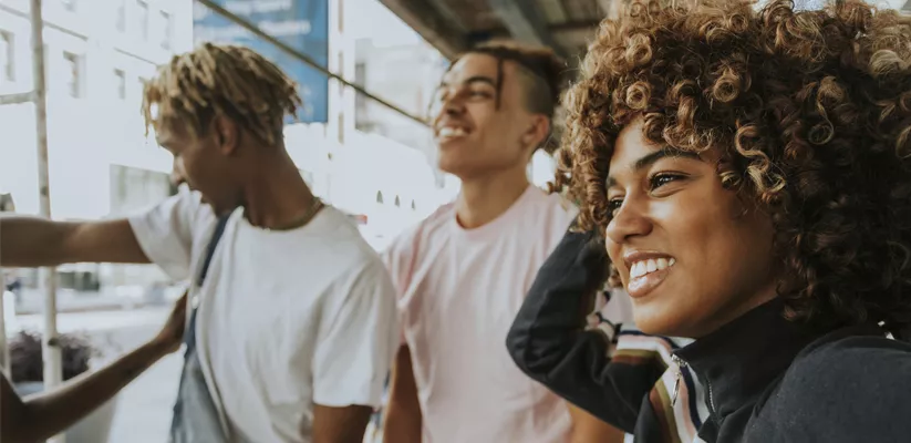 a group of people smiling